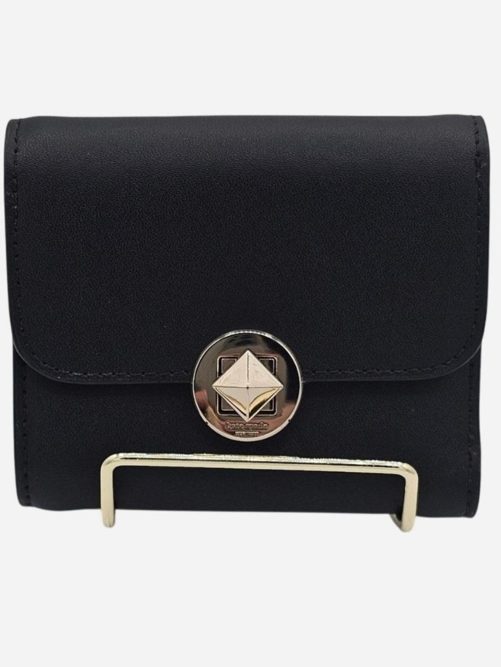 KATE SPADE  Black Leather Small Compact Tri-fold Wallet with Gold Twist Lock - Picture 8 of 8